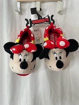 Disney Toddler Girls Minnie Mouse Slippers Red Black Size 9/10 • $12