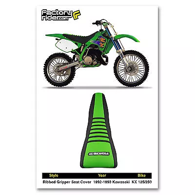 1992-1993 KAWASAKI KX 125-250 Seat Cover BLACK SIDE /GREEN TOP / BLACK RIB #118 • $54.99