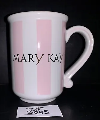Vtg MARY KAY Pink And White Striped Ceramic Coffee Cocoa Mug Cup Collectible • $20