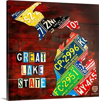 Michigan License Plate Map Large Canvas Wall Art Print Map Home Decor • $49.99