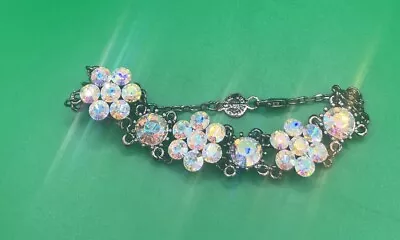 Vintage Austrian Crystal USA Signed Ab Crystal Black  Tone Bracelet • $29.99