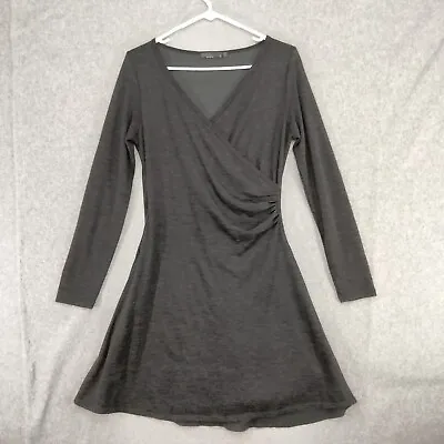 PrAna Nadia Wrap Dress Womens Size S Wool Charcoal Gray Long Sleeve Lined V-Neck • $24.95