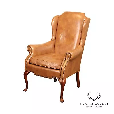 Leathercraft Queen Anne Style Leather Wing Chair • $965