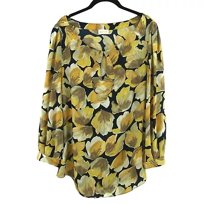 Anthropologie Meadow Rue Michelia Navy Yellow Floral Tunic Top Size 6 Estimated • $6.95