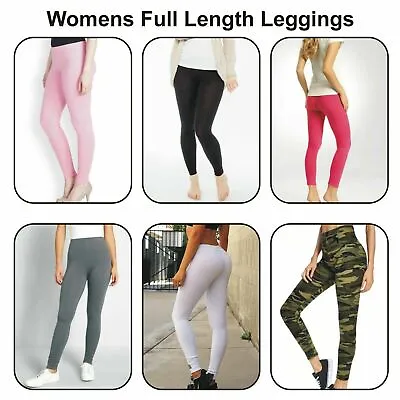 Womens Ladies Leggings Cotton Plain Full Length Black + Colours UK Size 4 - 26 • £3.05