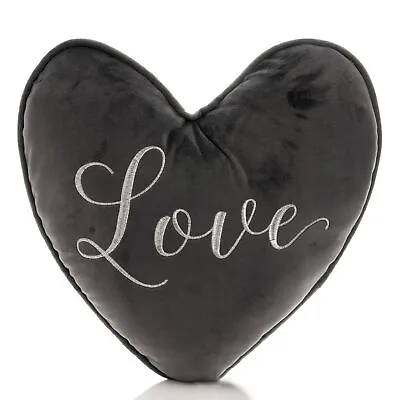 Hestia Grey Velvet Heart Shaped Cushion 'Love' • £20