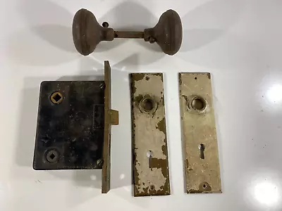 Vtg Door Hardware Lock Brass Back Plates Door Knobs Mortise Face Skeleton Key • $19.95