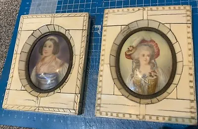 Miniature Portrait In Piano Key Frame  A Set Of  Two Dated To 1915  Domed Glass • £75