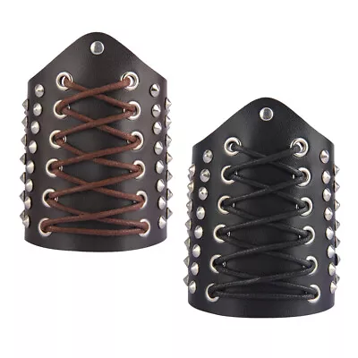 Steampunk Arm Bracer PU Leather Wide Leather Wristband Arm Guards Gauntlet Cuff • $11.83