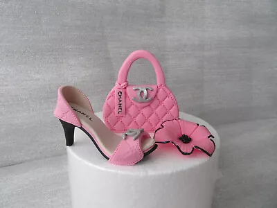 Edible Handmade Shoe Handbag And Flower Fondant Sugar Paste Cake Topper (Pink) • £26.99