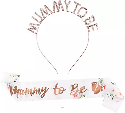 BETESSIN Mummy To Be Sash With Rhinestone Tiara Crown Headband Mum To Be For • $10.98