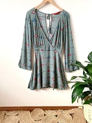 TIGERLILY 'Tambour' Sage Green Geo Print Mini Dress Sz 6 | Ex Cond • $50