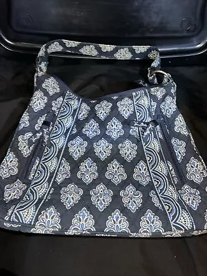 VERA BRADLEY Hobo Shoulder Zip Bag Retired Calypso Navy Blue & White Print 10x12 • $18.88