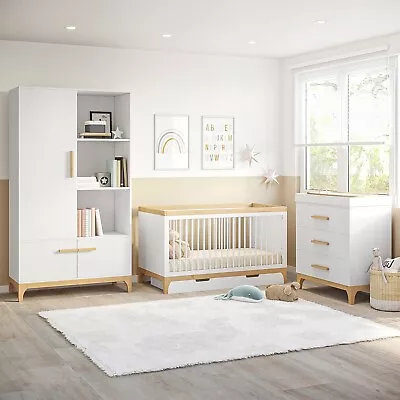 3 Piece Nursery Furniture Set In White And Pine - Rue BUN/RUE003/85668 • £819.86