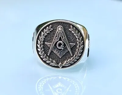 Mason Ring Sterling Silver 925 Square And Compasses Letter G Sacred Masonic  • $54.99