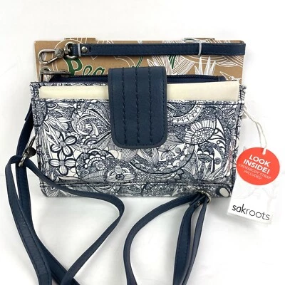 Sakroots Crossbody Bag Olympic Style Smartphone Wallet Navy Floral Organizer New • $61.60