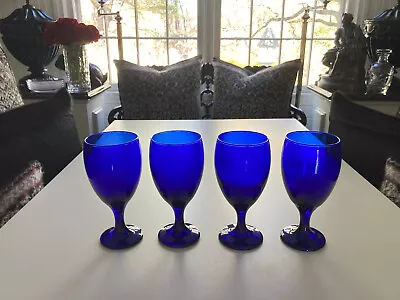 4 Williams Sonoma Cobalt Blue Bar Cart Barware Wine Water Iced Tea Goblet Glass • $21.90