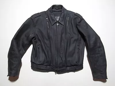 Vintage TEKNIC Black Leather Motorcycle Jacket Size XL FLAME Nicely Broken In! • $59.95