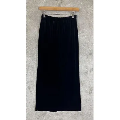 August Silk Skirt Womens Small Black Velvet Maxi Stretch Elastic Waist- 8134* • $14.99