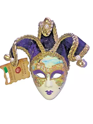 Purple Ceramic Miniature Jollini Venetian Masquerade Mask Italy • $48.95