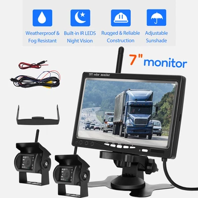 2x Backup Camera And 7  LCD Monitor HD Reverse Parking Night Vision Parking Kit • £56.99