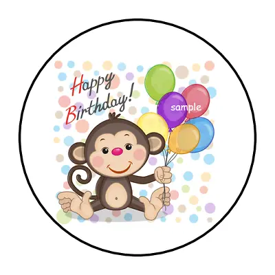 30 Monkey Birthday Stickers Envelope Seals Labels 1.5  Round Balloons Colorful • $2.64