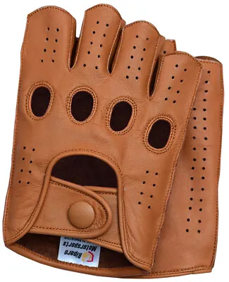 Riparo Mens Leather Reverse Stitched Fingerless Half-Finger Gloves - Cognac • $44.97