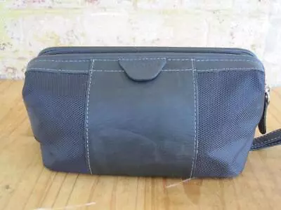 New Buxton Black Leather Nylon Canvas Shave Dopp Toiletry Kit Travel Bag • $18