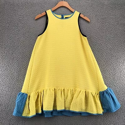 Victoria Beckham Dress Girl Large Yellow Mini Ruffle Textured Shift Sleeveless • $17.99