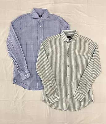Lot 2 Hugo Boss Shirts Large Blue White Gray Mens Button Up Cotton Slim Fit • $4.99