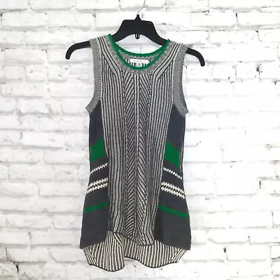 CAbI Trident Tunic Womens XS Gray Green Striped Knit Sleeveless Sweater Tank Top • $19.99