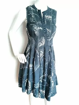 £300 Designer VANESSA BRUNO Leaf-print Linen Dress Size 38 UK10 --USED ONCE-navy • £39.99