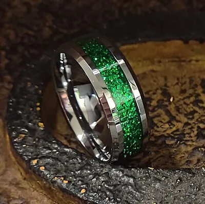 Men's Green Opal Tungsten Ring - Men's Galaxy Opal Promise Ring Or Wedding Ring • $31.99