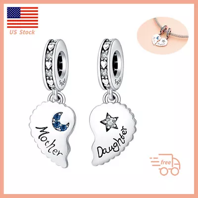 Real 925 Sterling Silver Charm For Bracelet Mom Daught Moon Star Heart Dangle • $21.99