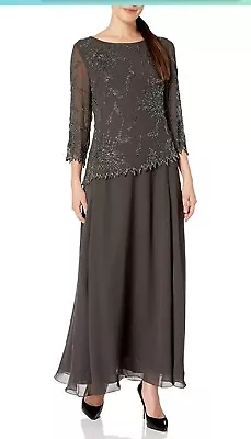 Jkara Beaded Long Mother Of The Bride Dress Mercury/slate/gun Color Size 12p • $60