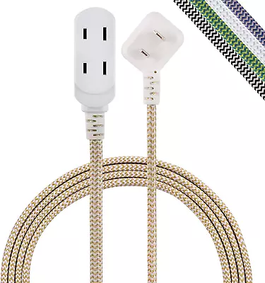 Designer 3-Outlet Extension Cord 8 Ft Braided Cable 2-Prong Power Strip • $10.29