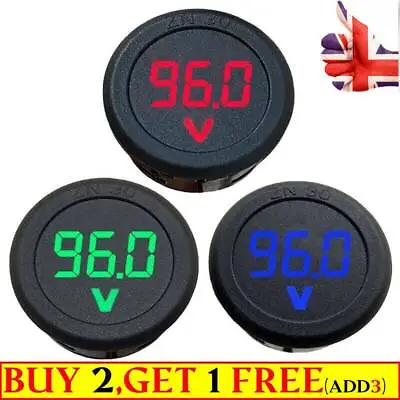 Car Voltmeter DC 4-100V LED Digital Display Round Two Wire Panel Voltage Meter🔋 • £3.59