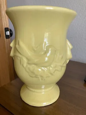 Vintage McCoy Large Yellow Vase With Bird & Flowers • $23