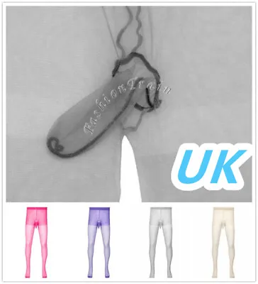 UK Men's Sheer Pantyhose Tights Hosiery Stocking Closed Sheath Pouch Underwear • £6.99