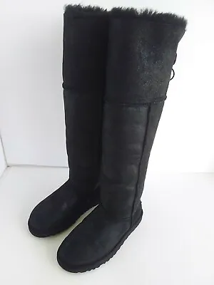 UGG OVER THE KNEE BAILEY BUTTON BOMBER JACKET BLACK BOOTS US 5 Eu 36 • $349