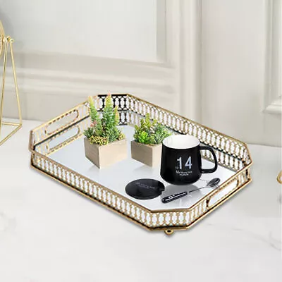 Vintage Vanity Tray Mirror Makeup Perfume Floral Border Table Tray • $29