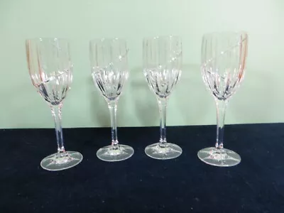 Set Of 4 Mikasa Uptown Crystal 9  Water Wine Glasses Goblets Vertical Swirl Cut • $36.99