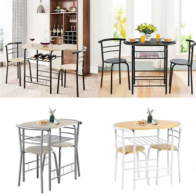 Small Table And 2 Chairs 3PCS Bar Kitchen Dining Breakfast Furniture Set W/Shelf • £62.95