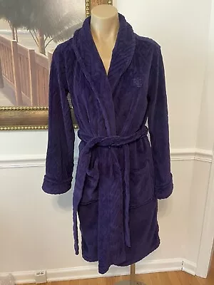 EXC Lauren Ralph Lauren Purple Plush Robe Monogram RL Size S • $20