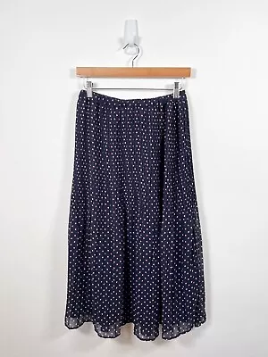 Long Tall Sally Midi Skirt 10 Pleated Polka Dot Elastic Waist Casual Holiday • £12.98