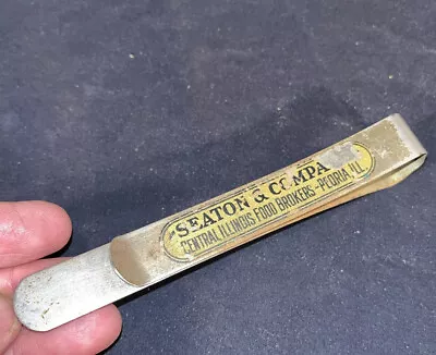 Vintage Advertising Metal Binder Clip - Seaton Company Peoria ILL Food Brokers • $10