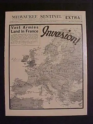 Vintage Newspaper Headline ~world War 2 Nazi Battle D-day Invasion Map Wwii 1944 • $15.95