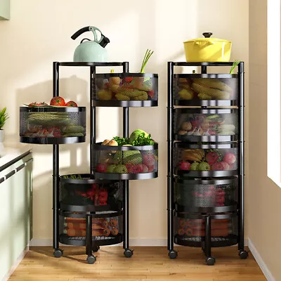 5-Layer Rotating Storage Movable Basket Kitchen Trolley Fruit Cart With Wheels • $104