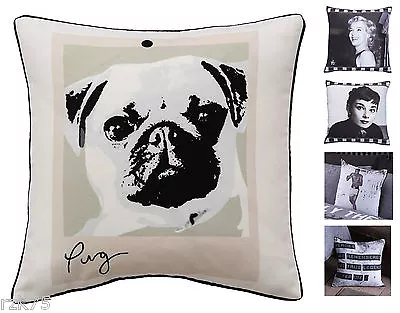 Designer Cushion Covers Pug Photo Print Vintage Scatter Cushions 43x43 Cm • £4.95