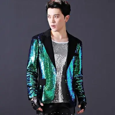 Men's Sequins Suit Blazer Glitter Jacket Shiny Costume Slim Fashion Coat Top New • $108.99